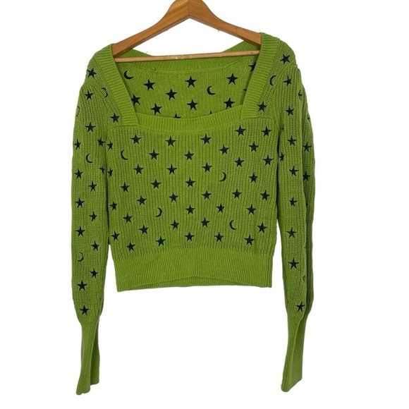 Green Star & Moon Sweater Women's Size M - Picture 1 of 3